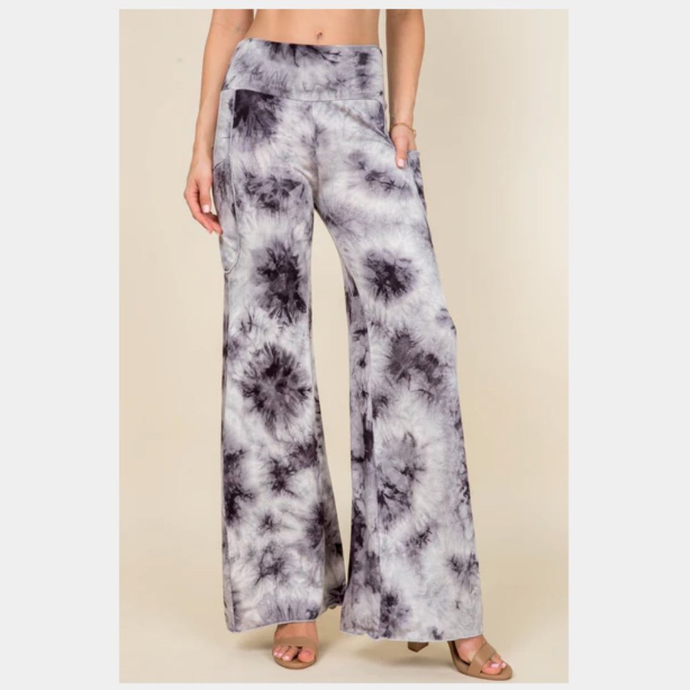 Simplicitie Palazzo Pants - Black/White Tie Dye (With Pockets)